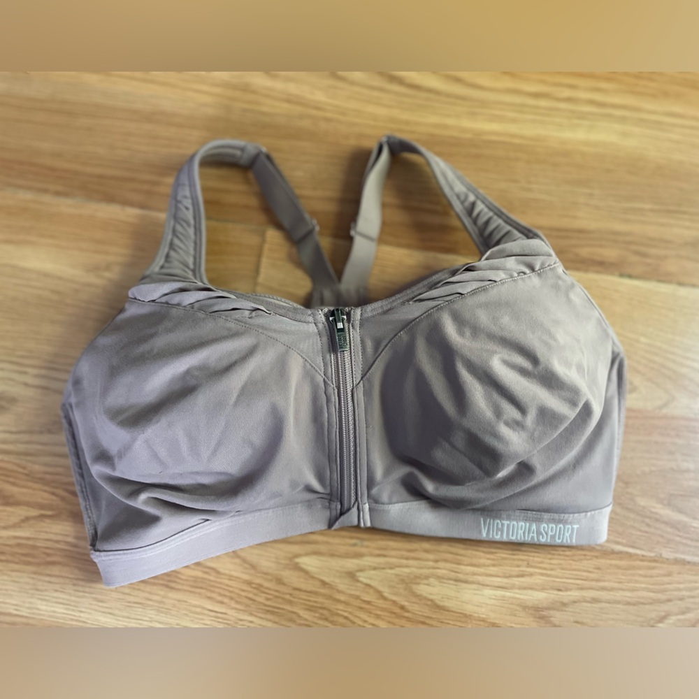 Front-Zip High Support Sports Bra in Taupe